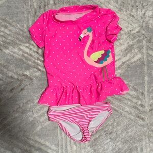 Carter's Pink Polka Dot Flamingo Rashguard Set